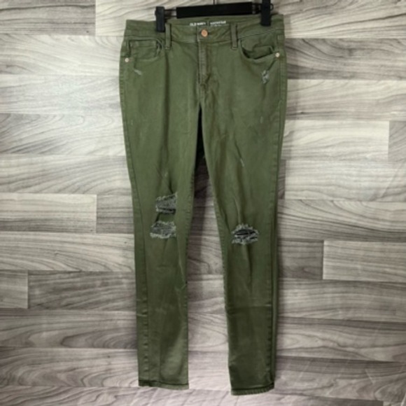 Old Navy Jeans Womens 10 Green Rockstar Slim Skinny Distressed Mid Rise Denim - Picture 4 of 12